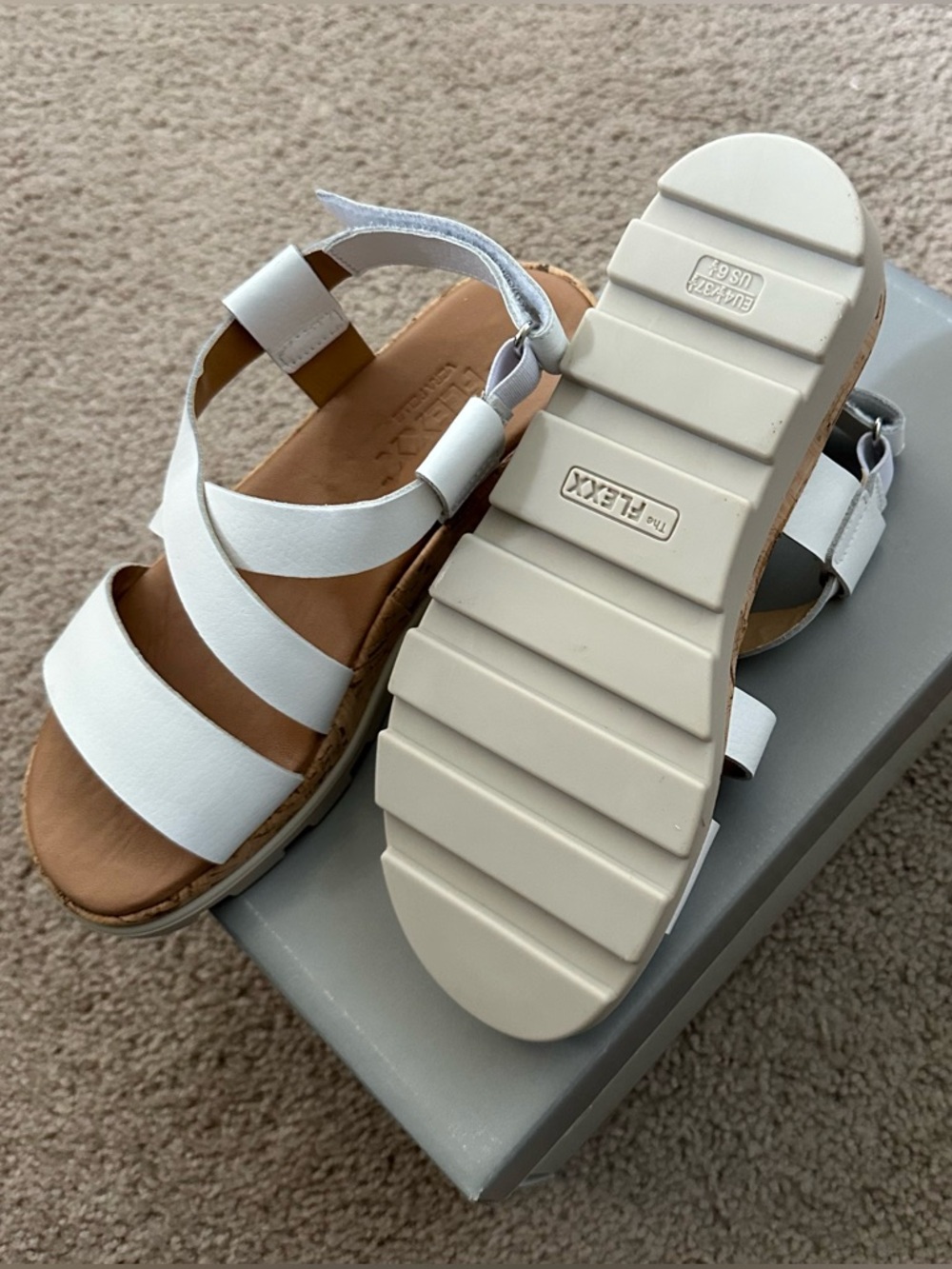 NEW Shea Deluxe White Leather & Cork Platform Sandals by The Flexx